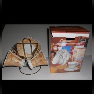 2 Vintage Porcelain D'Lusso Home Collection Tea Cups with Saucers & Stand